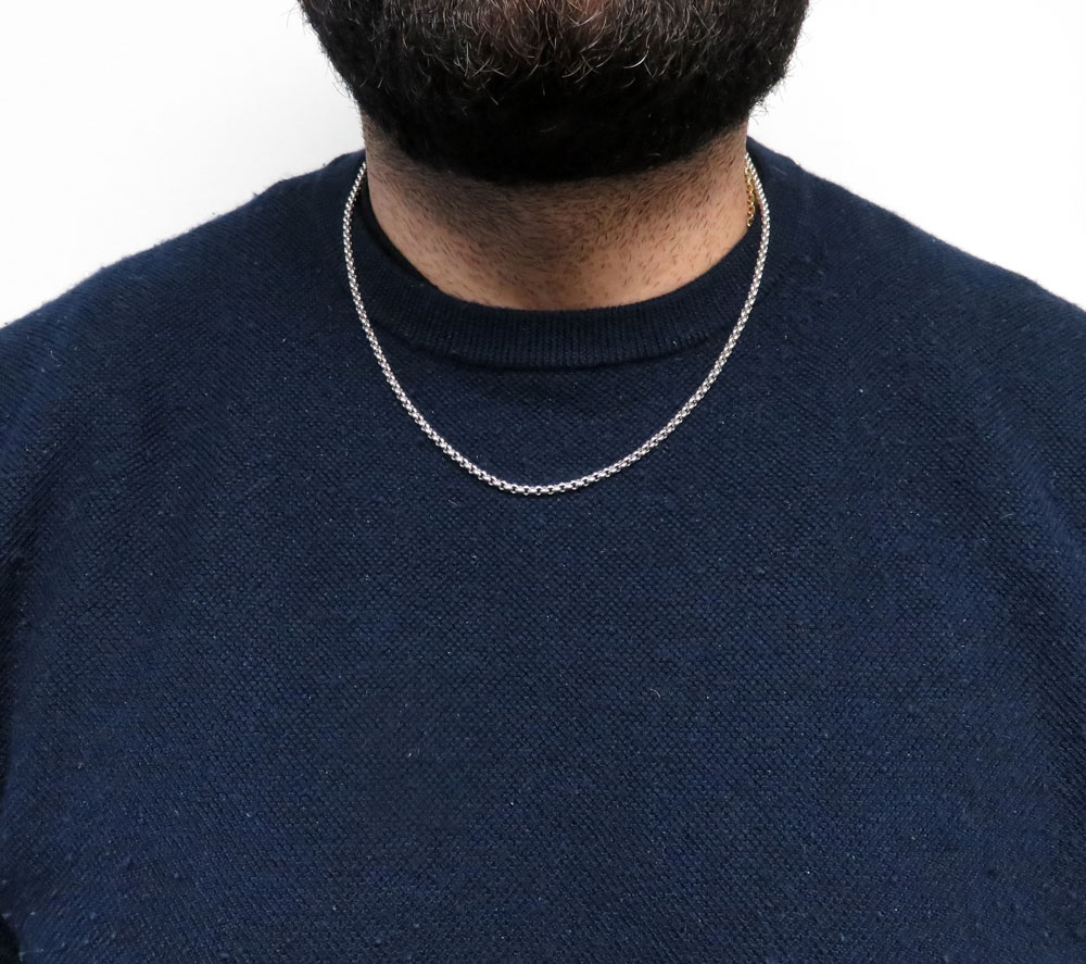 14k white gold hollow rolo link chain 16-22 inch 3.20mm 