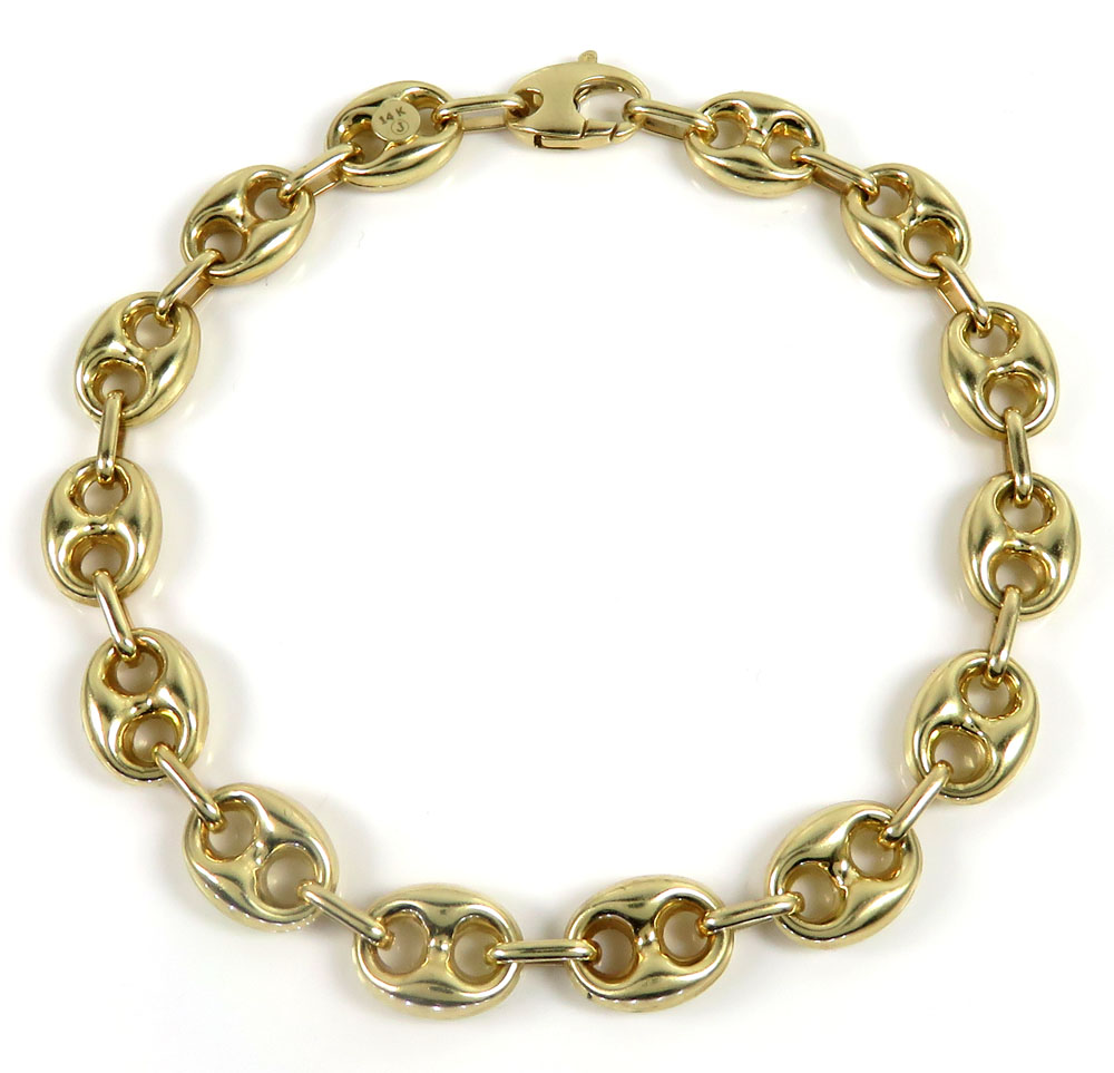 14k yellow gold hollow gucci puffed link bracelet 9mm 8.75