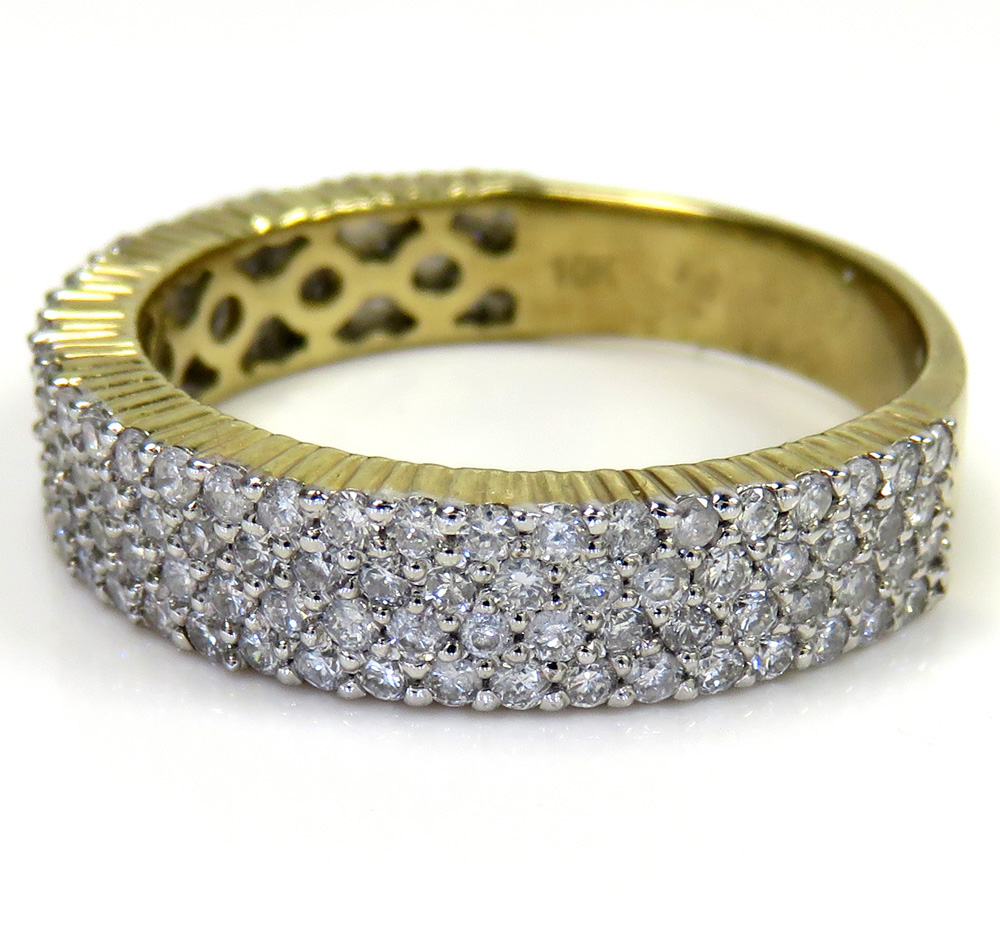 10k yellow gold four row diamond wedding band ring 1.27ct
