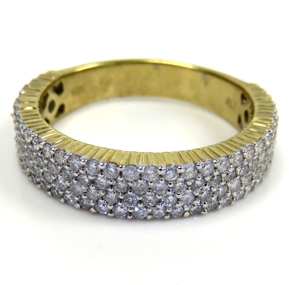 10k yellow gold four row diamond wedding band ring 1.27ct