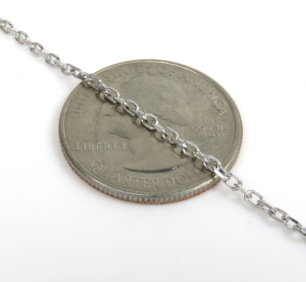 14k white gold bezel diamond cable link necklace 16-22