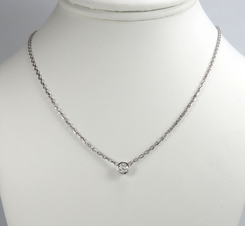 14k white gold bezel diamond cable link necklace 16-22