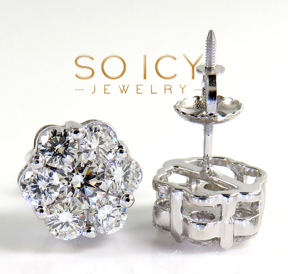 9mm 14k yellow white or rose gold 25 pointer center diamond invisible cluster earrings 1.75ct