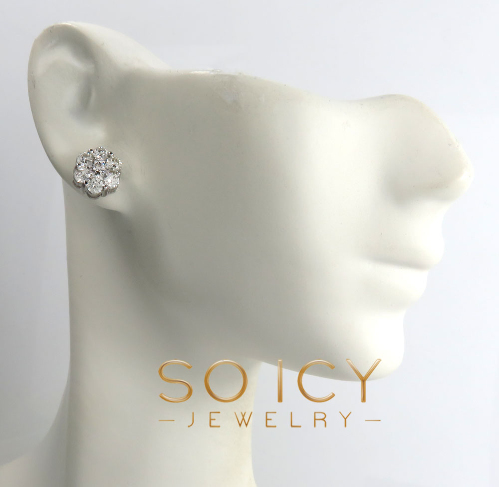 9mm 14k yellow white or rose gold 25 pointer center diamond invisible cluster earrings 1.75ct