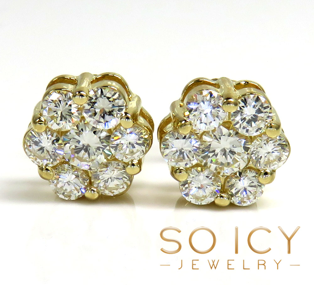 9mm 14k yellow white or rose gold 25 pointer center diamond invisible cluster earrings 1.75ct