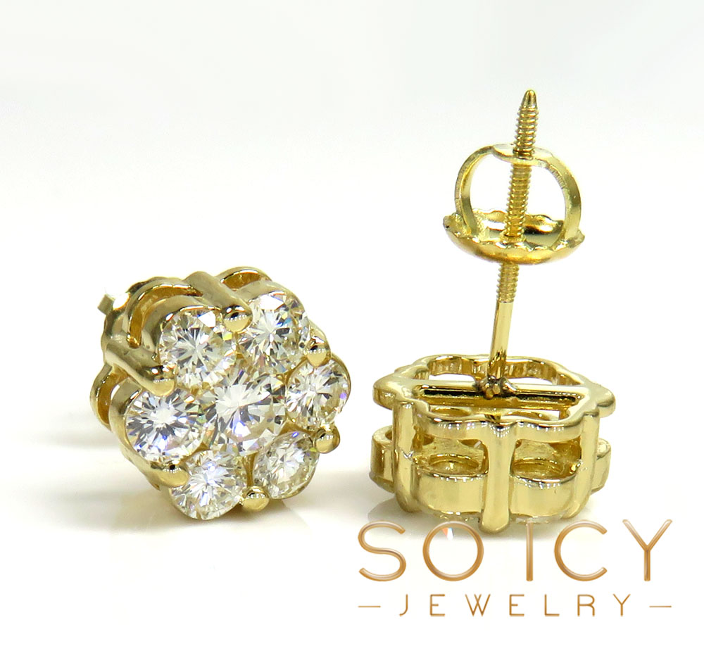 9mm 14k yellow white or rose gold 25 pointer center diamond invisible cluster earrings 1.75ct - Image 7