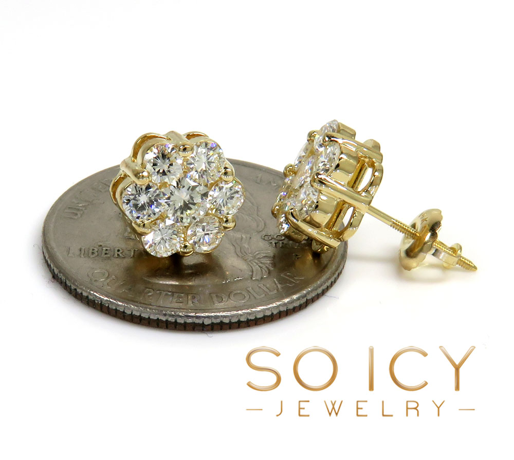 9mm 14k yellow white or rose gold 25 pointer center diamond invisible cluster earrings 1.75ct