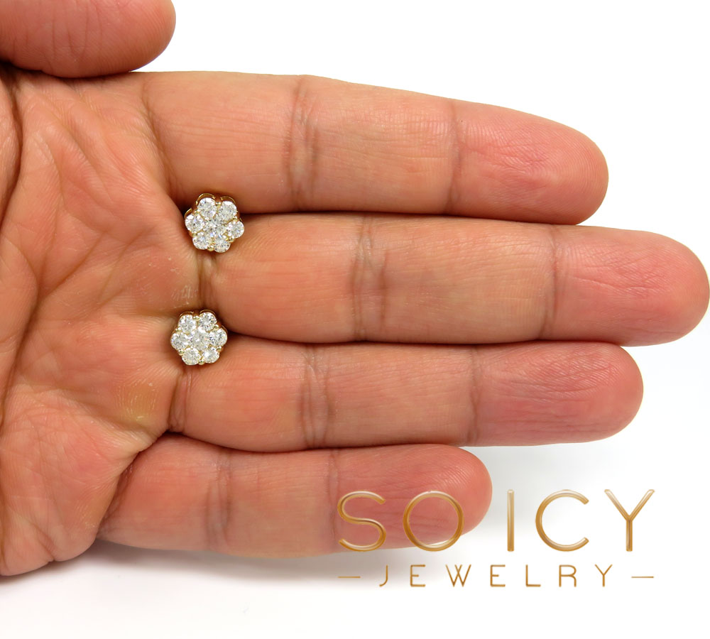 9mm 14k yellow white or rose gold 25 pointer center diamond invisible cluster earrings 1.75ct