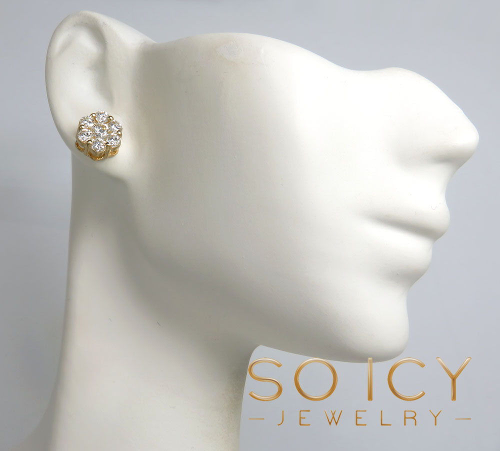 9mm 14k yellow white or rose gold 25 pointer center diamond invisible cluster earrings 1.75ct