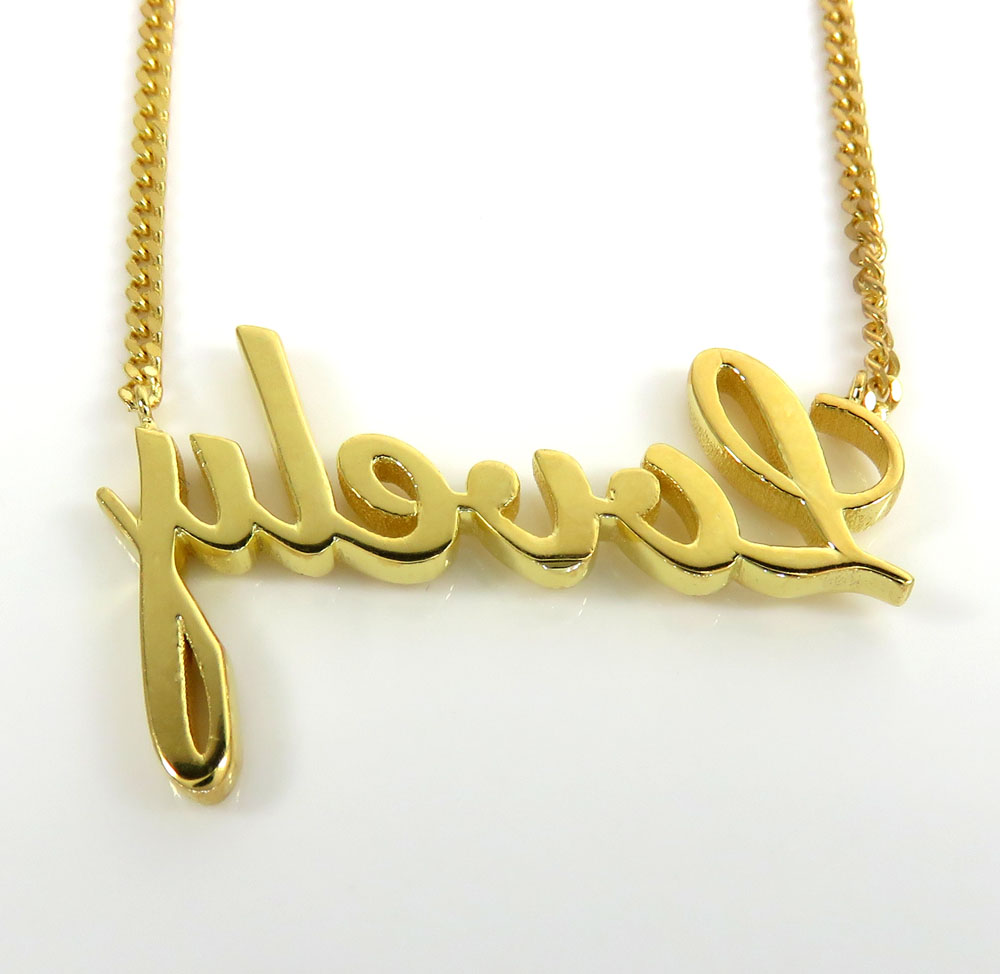 10k yellow gold solid custom made name plate with chain 16-24