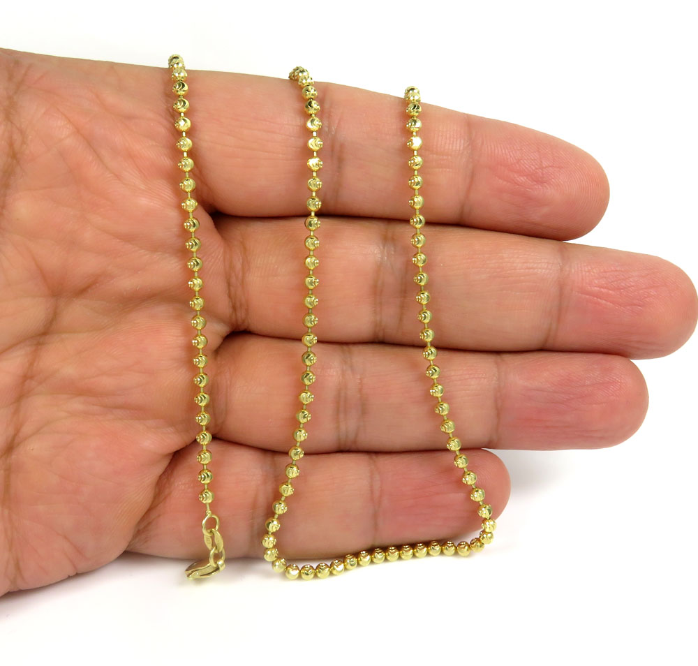 10k yellow gold moon cut bead link chain 20-26 inch 2.50mm