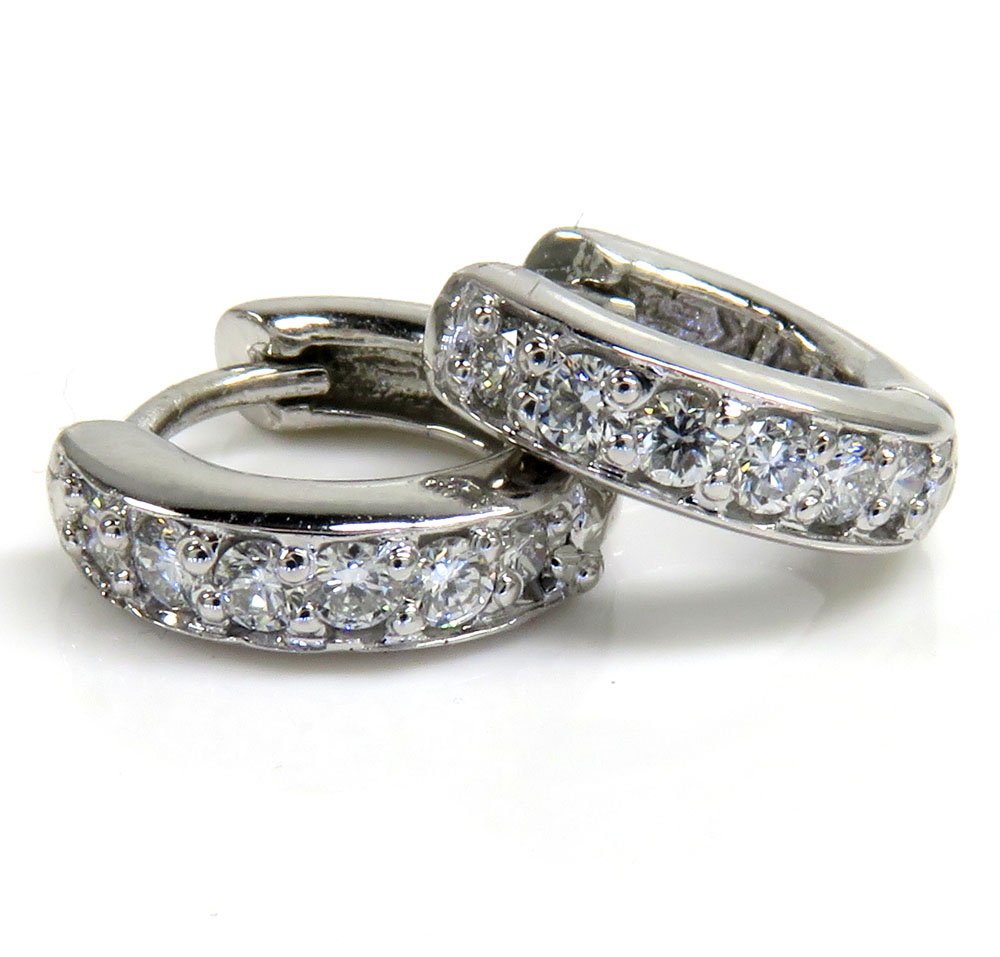 14k white gold small diamond huggie hoops 0.40ct - Image 2