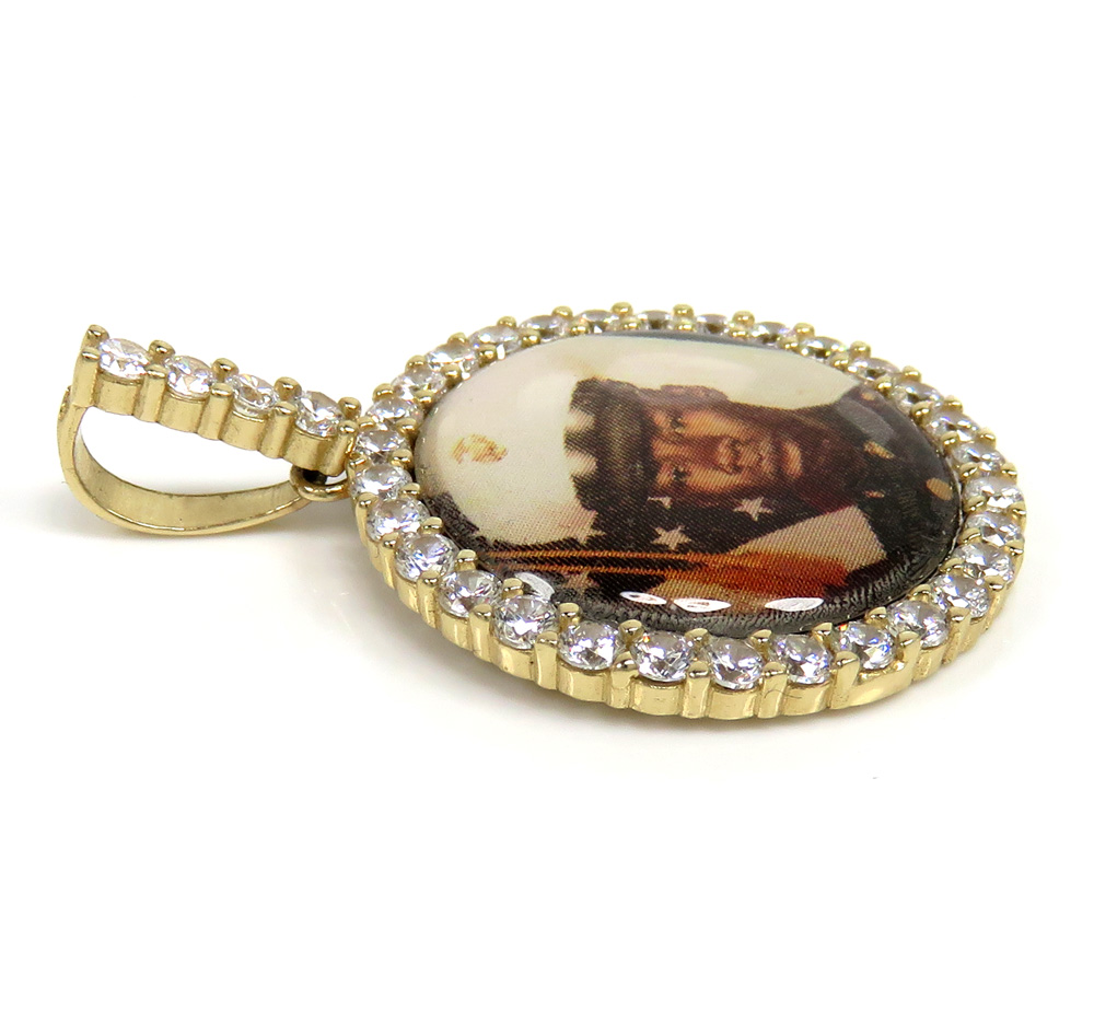 14k yellow gold small cz picture pendant 1.00ct