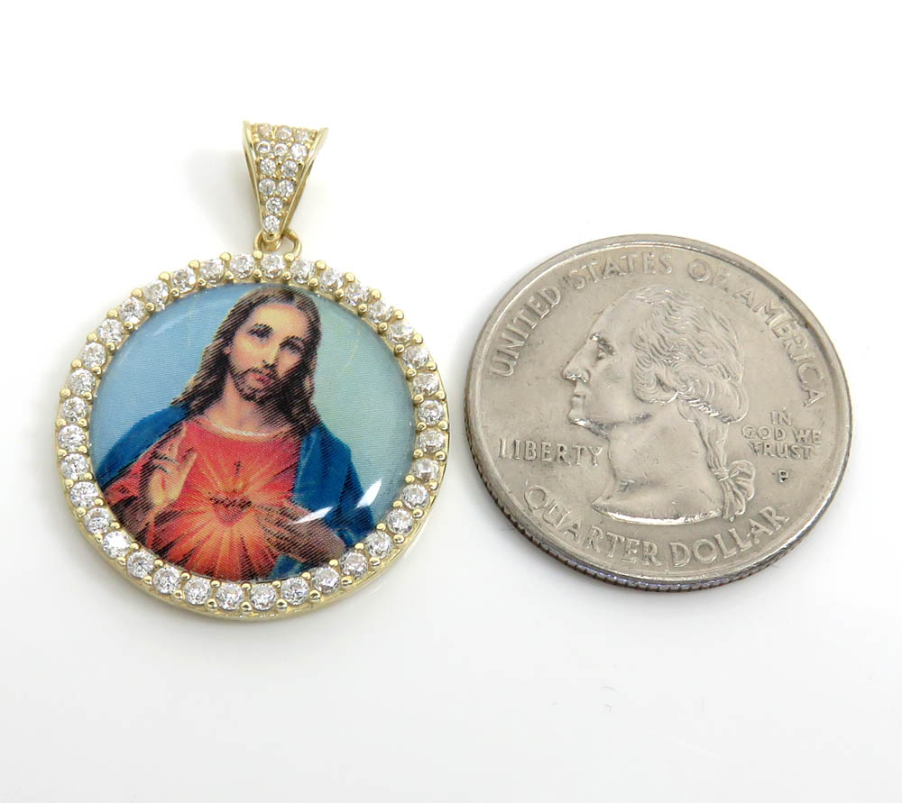 10k yellow gold medium cz picture pendant 1.20ct - Image 3