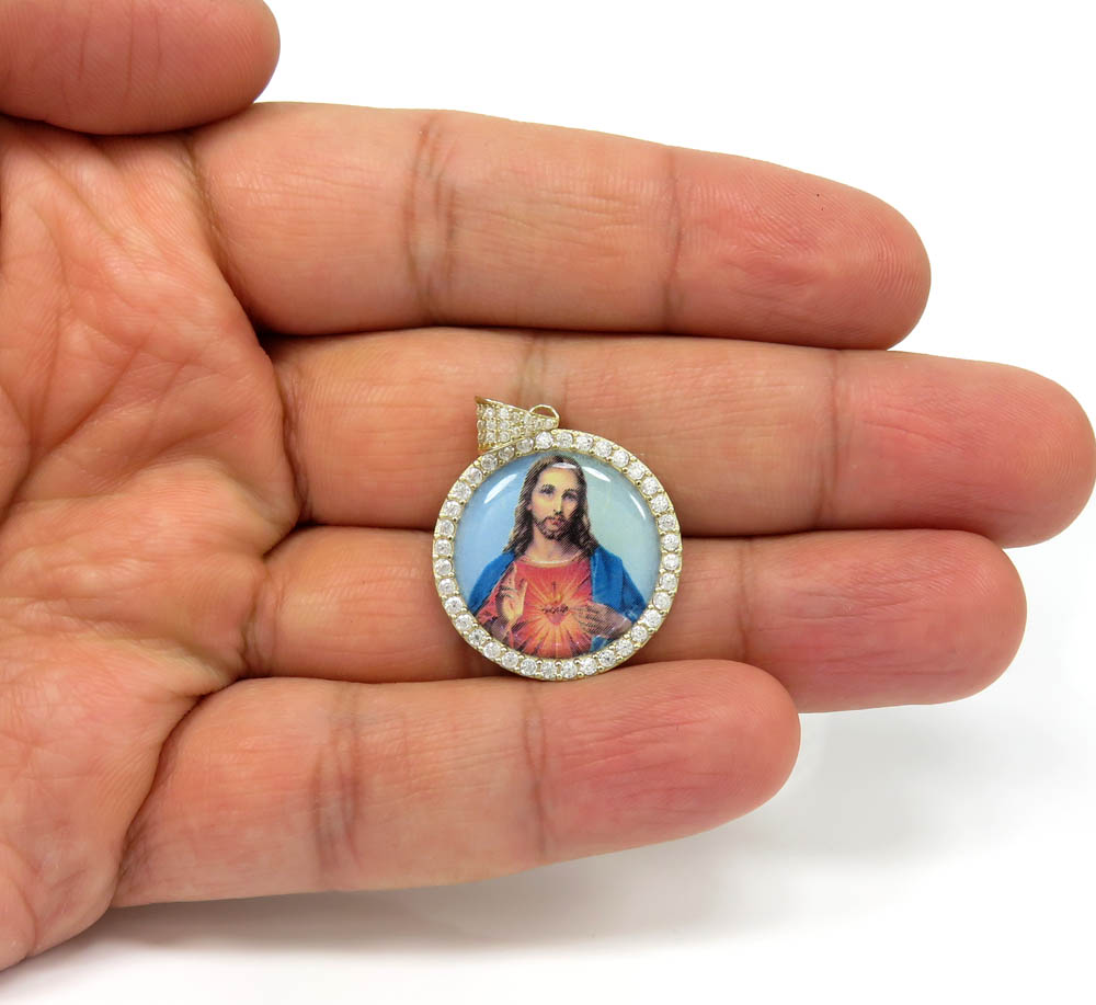 10k yellow gold medium cz picture pendant 1.20ct - Image 6