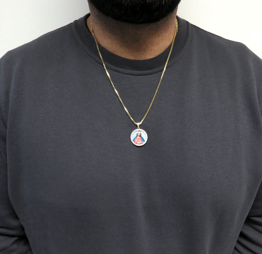 10k yellow gold medium cz picture pendant 1.20ct