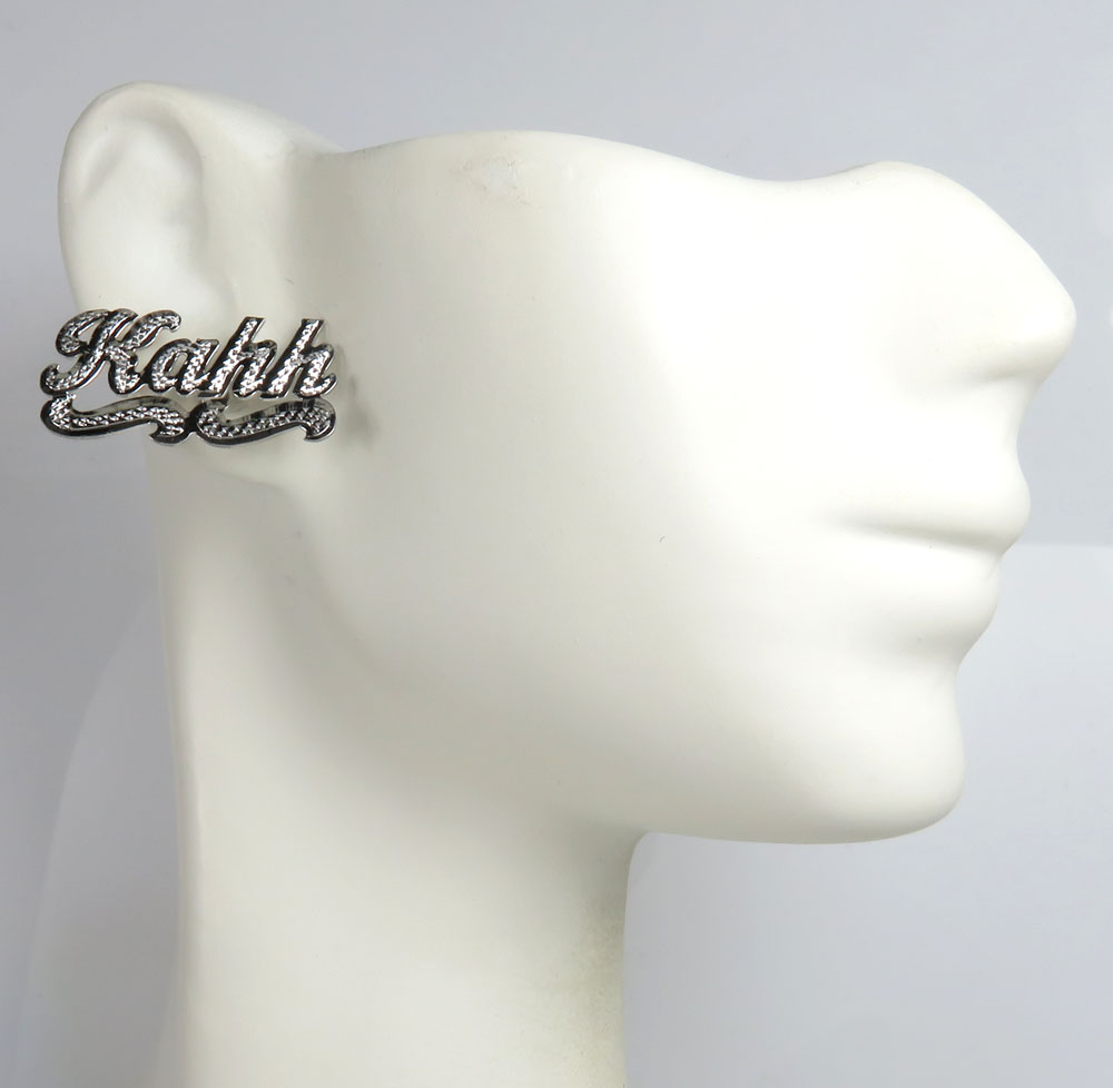 14k white yellow or rose gold name plate earrings  - Image 4