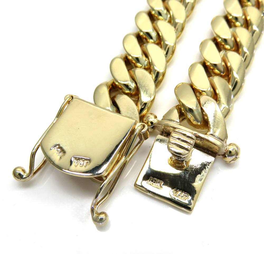 14k yellow gold solid thick miami bracelet 8.25 inches 10.50mm