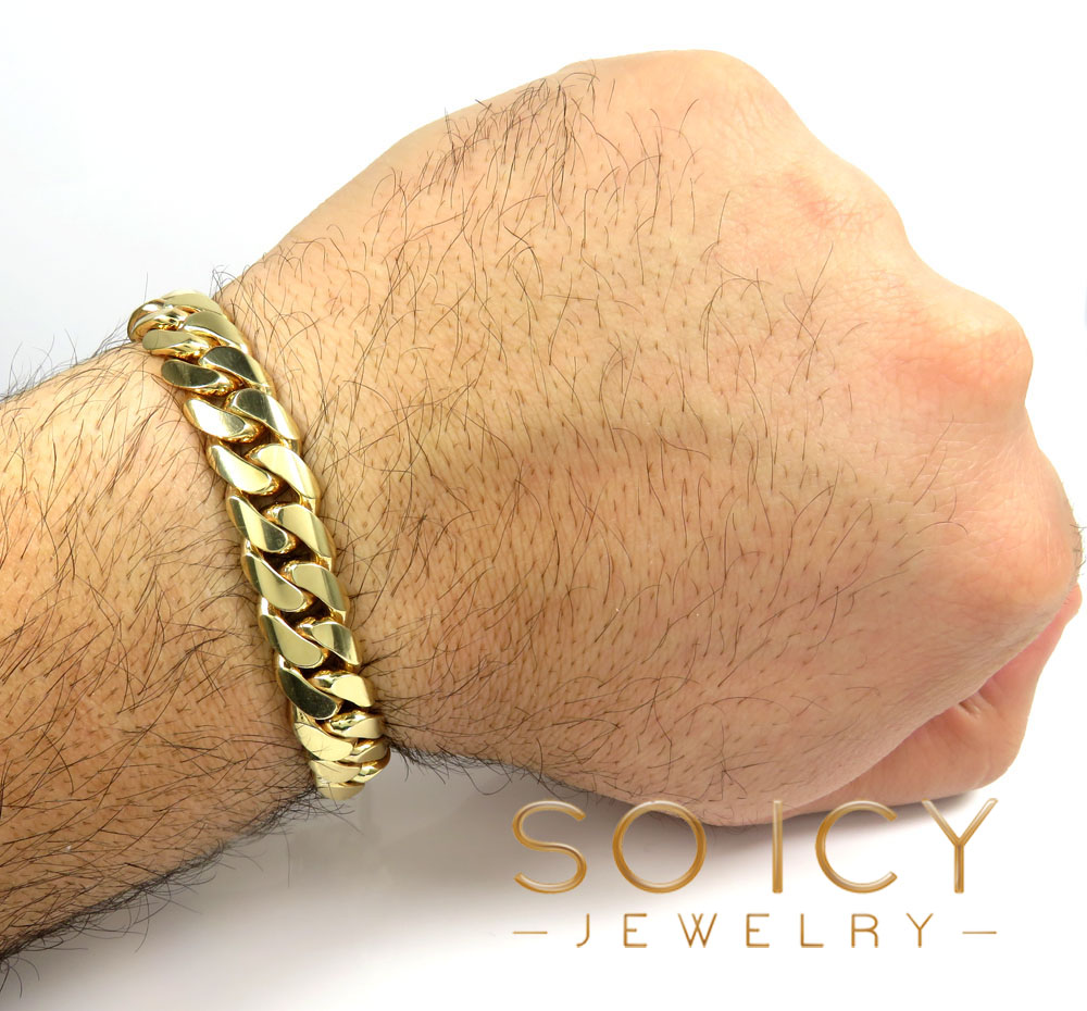 14k yellow gold solid thick miami bracelet 8.25