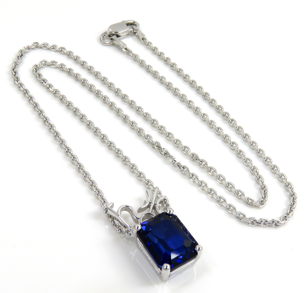 .925 sterling silver octagon cut blue sapphire cable link necklace 16-22