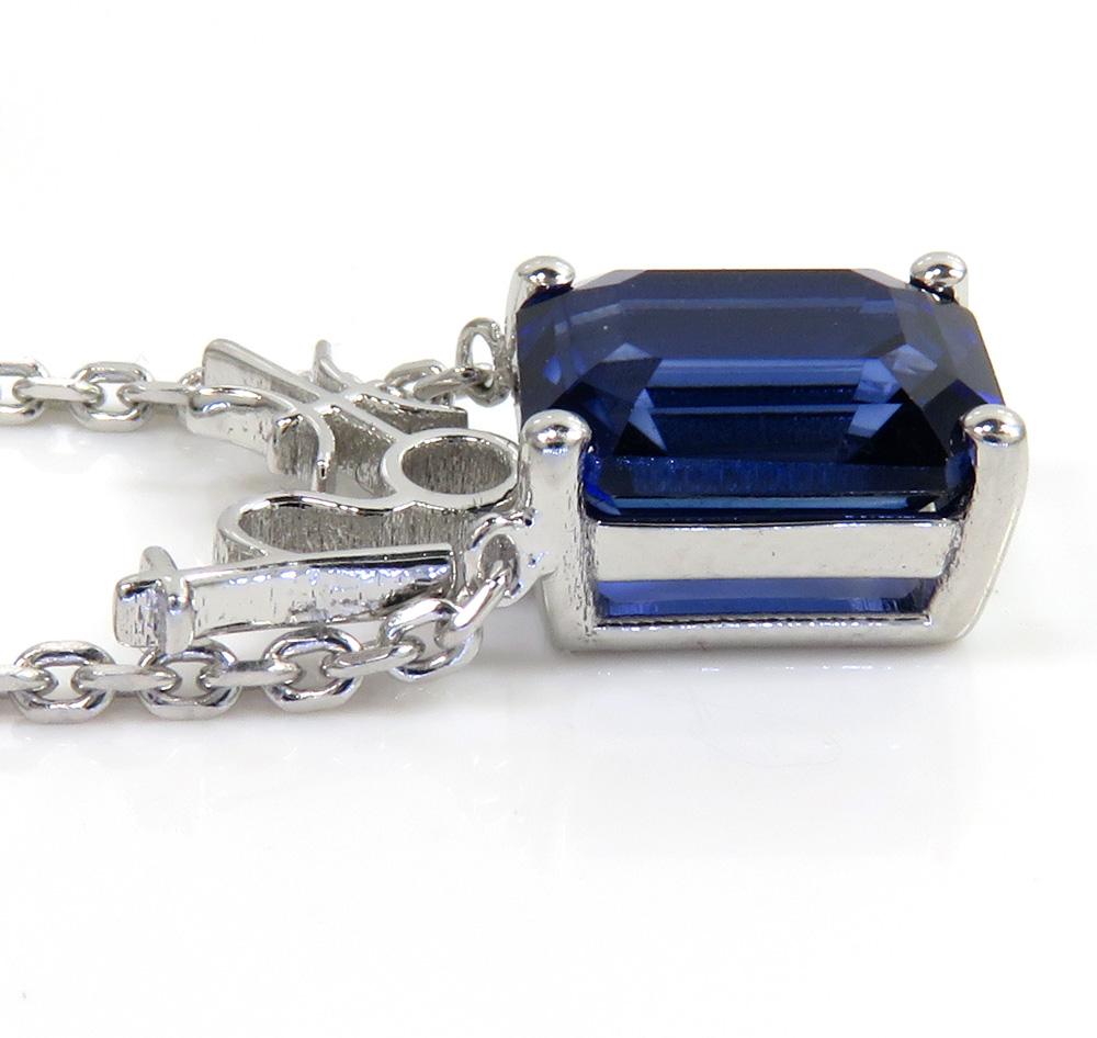 .925 sterling silver octagon cut blue sapphire cable link necklace 16-22