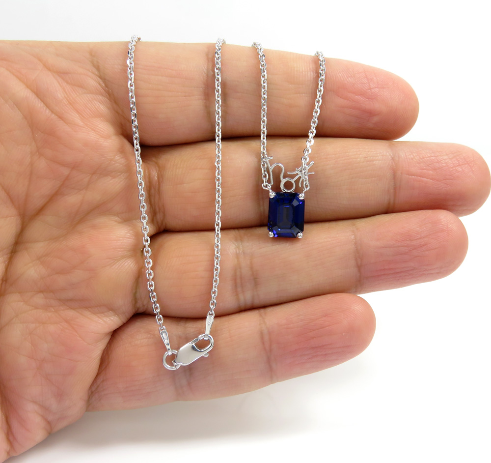 .925 sterling silver octagon cut blue sapphire cable link necklace 16-22