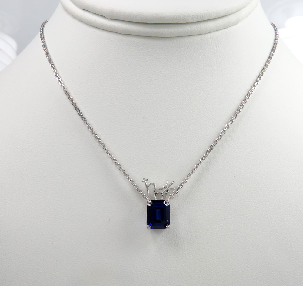 .925 sterling silver octagon cut blue sapphire cable link necklace 16-22