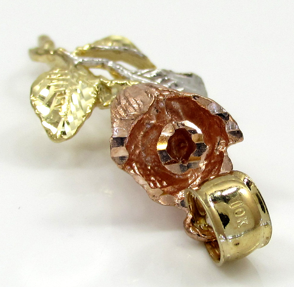 10k yellow gold three tone rose flower pendant 