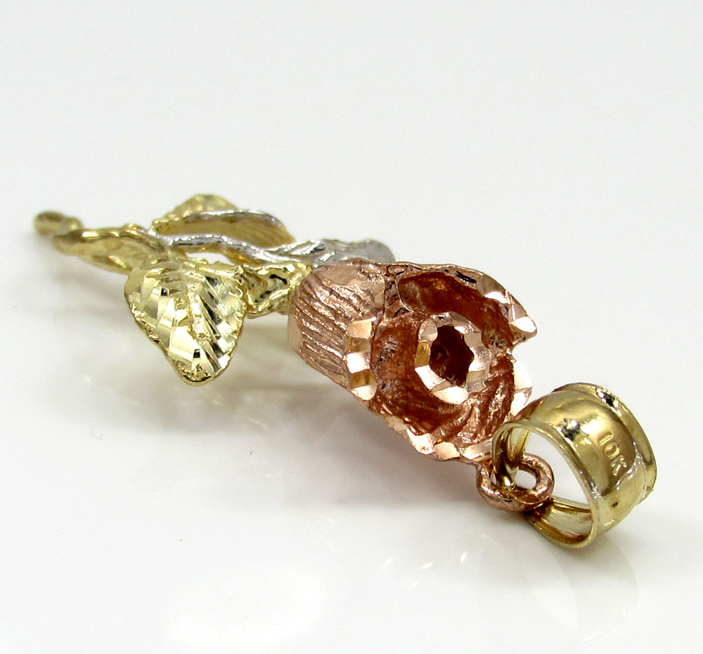 10k yellow gold three tone rose flower pendant  - Image 6