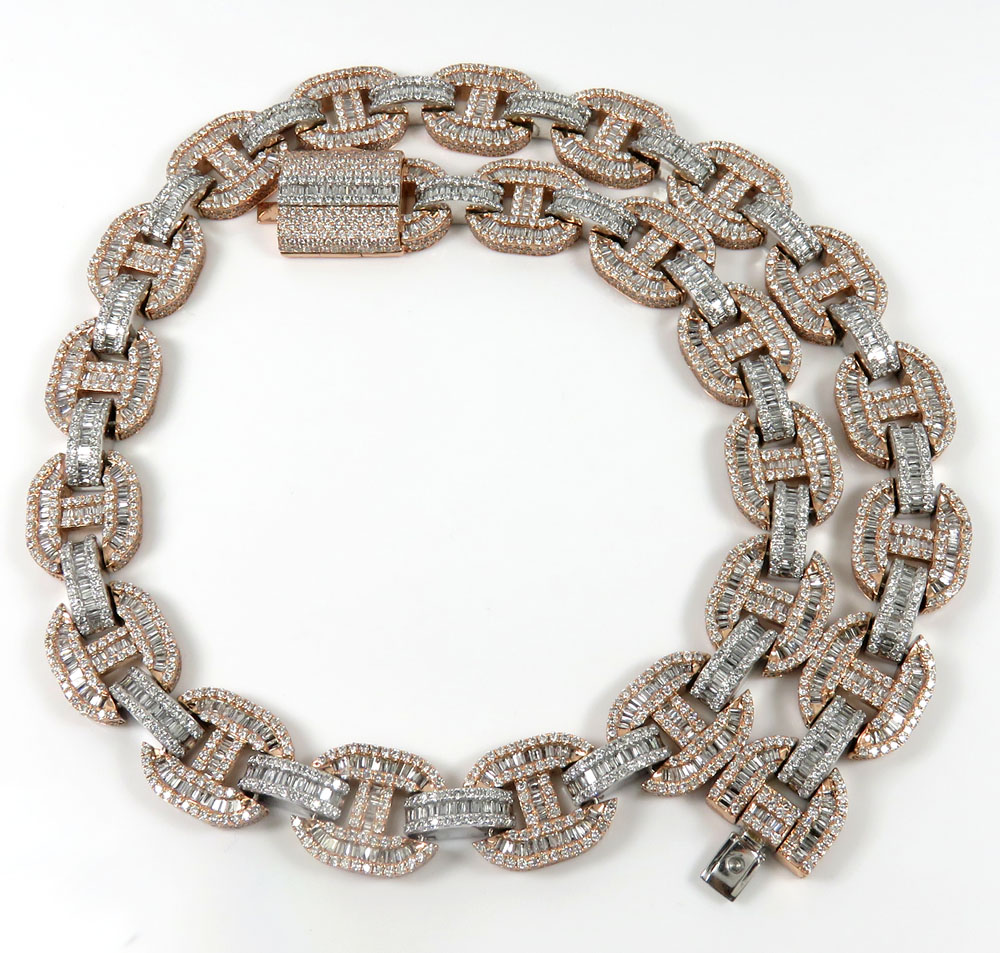 14k two tone gold baguette diamond gucci link chain 20-24