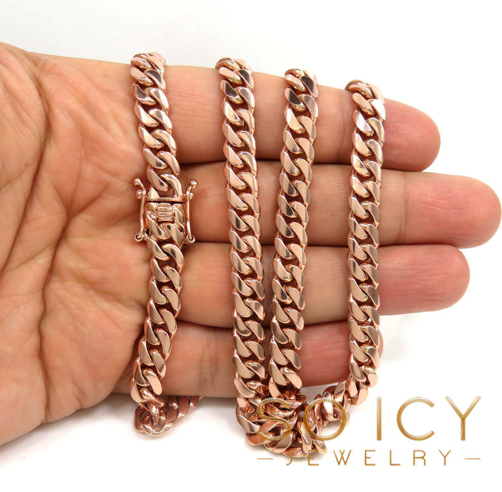 10k rose gold solid thick miami chain 16-30 inch 8mm