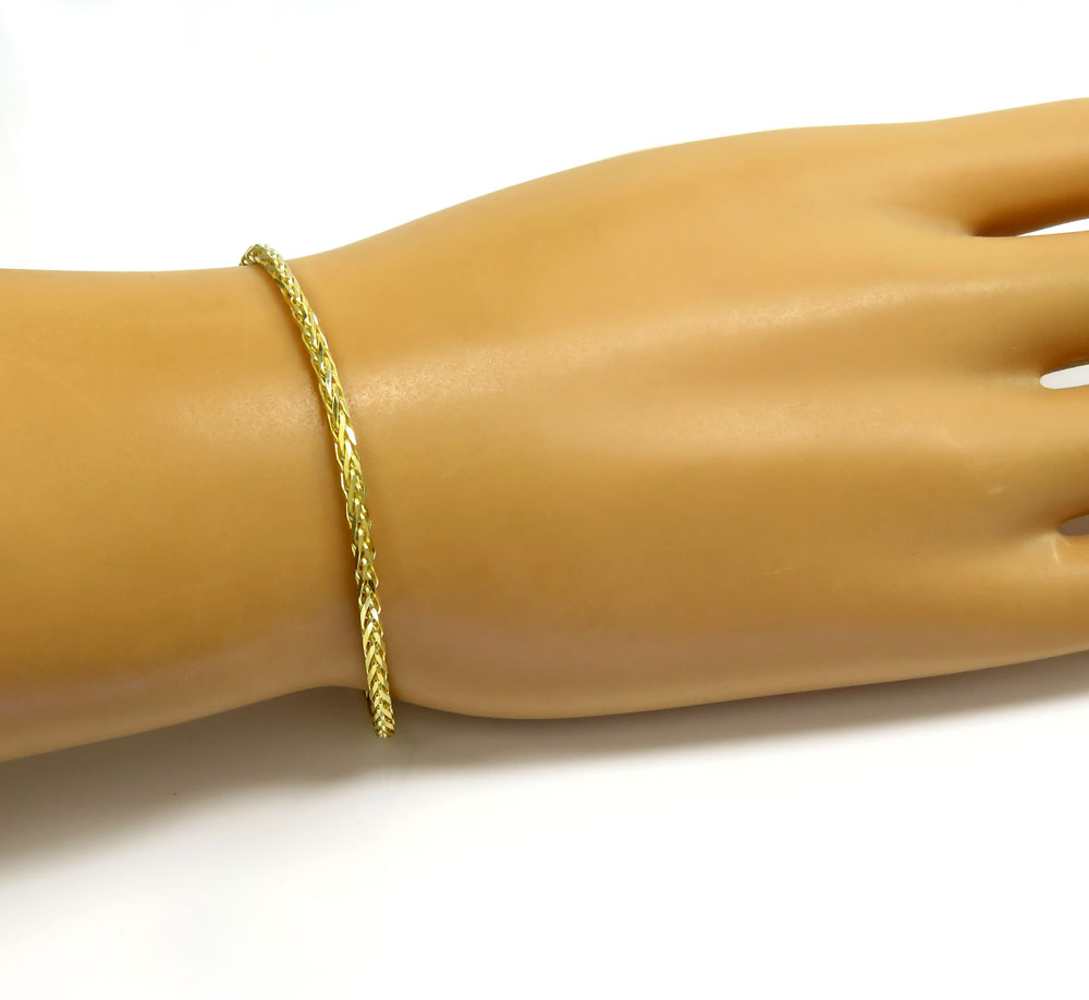 14k yellow gold skinny solid wheat bracelet 8