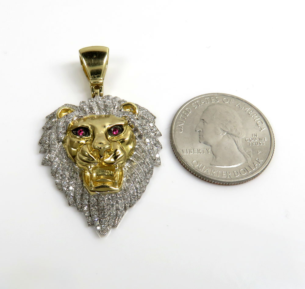 10k yellow gold large diamond lion pendant 1.08ct - Image 2