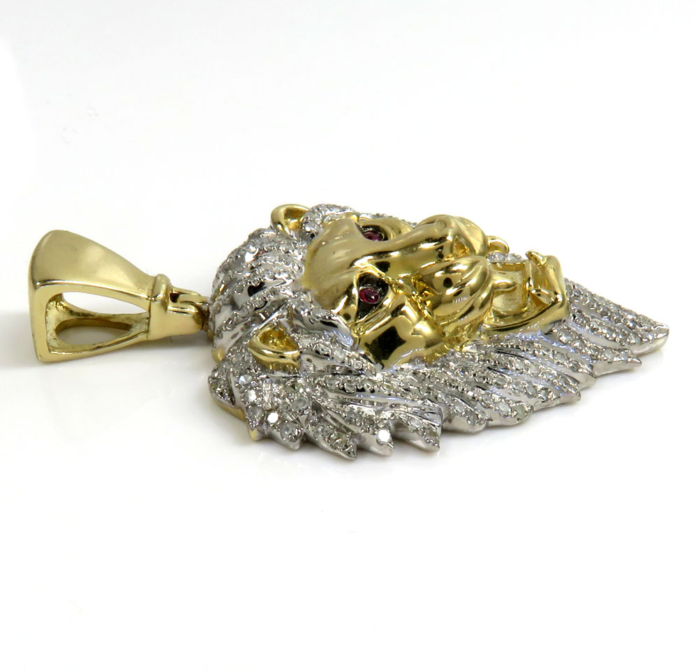 10k yellow gold large diamond lion pendant 1.08ct