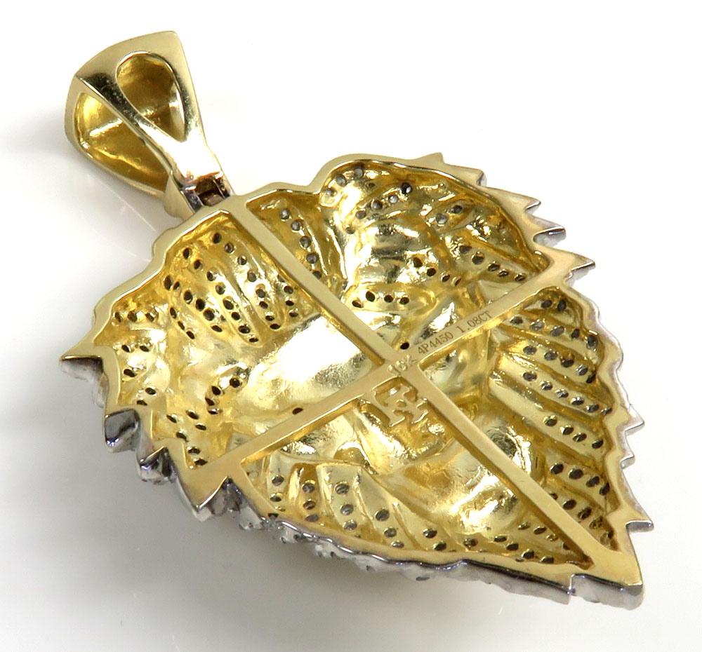 10k yellow gold large diamond lion pendant 1.08ct