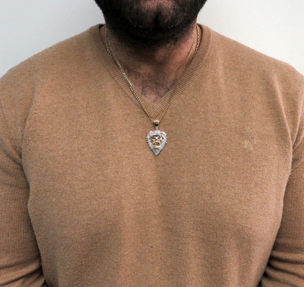 10k yellow gold large diamond lion pendant 1.08ct