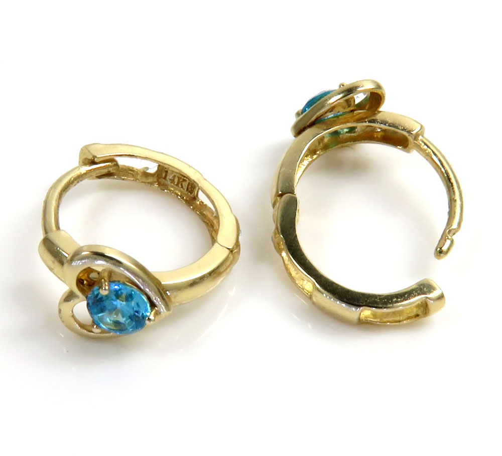 14k yellow gold kids aquamarine heart earrings 0.20ct