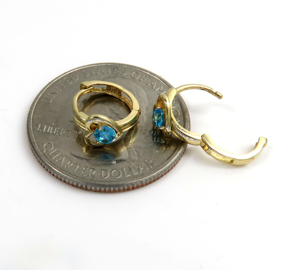 14k yellow gold kids aquamarine heart earrings 0.20ct