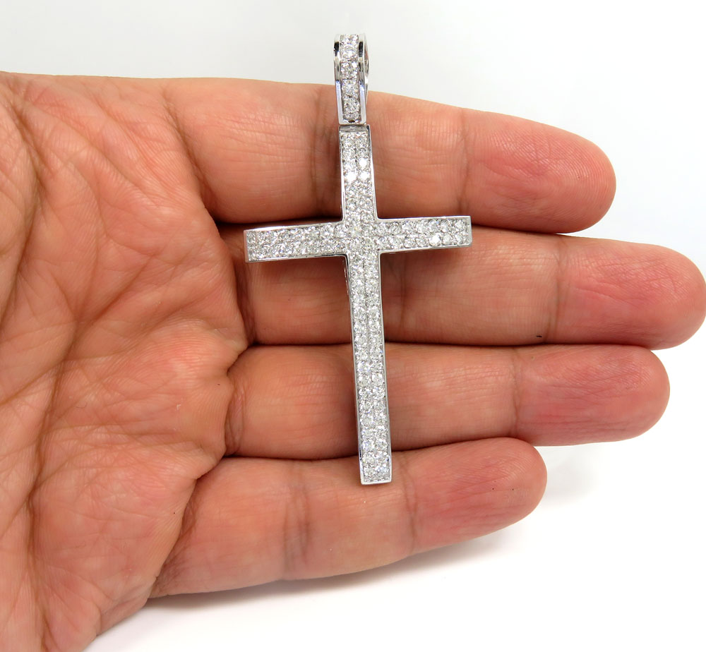 14k white yellow or rose gold 2x2 solid diamond cross 3.00ct