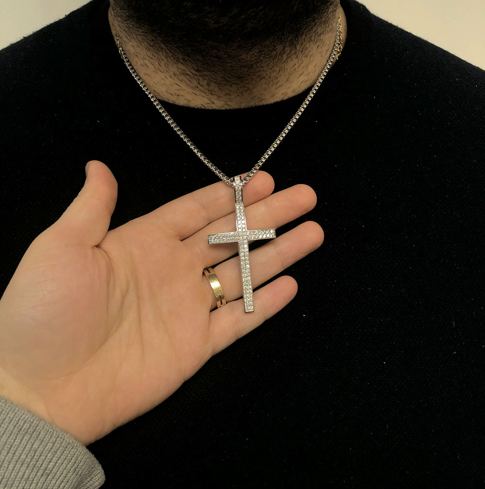 14k white yellow or rose gold 2x2 solid diamond cross 3.00ct
