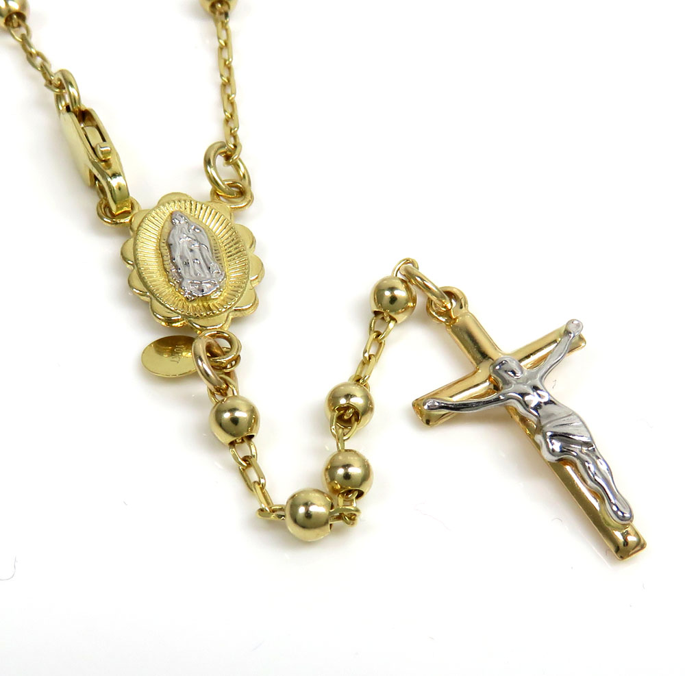 10k yellow gold smooth bead womens/kids rosary chain 17