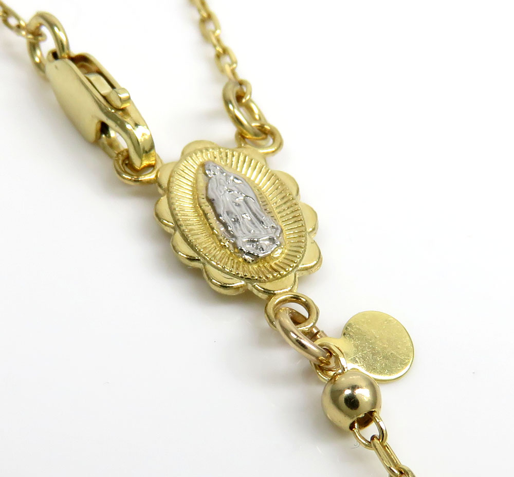10k yellow gold smooth bead womens/kids rosary chain 17