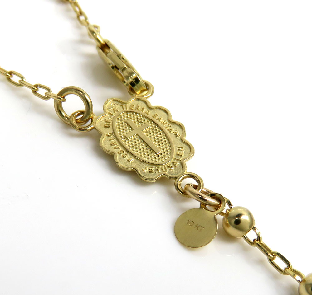 10k yellow gold smooth bead womens/kids rosary chain 17