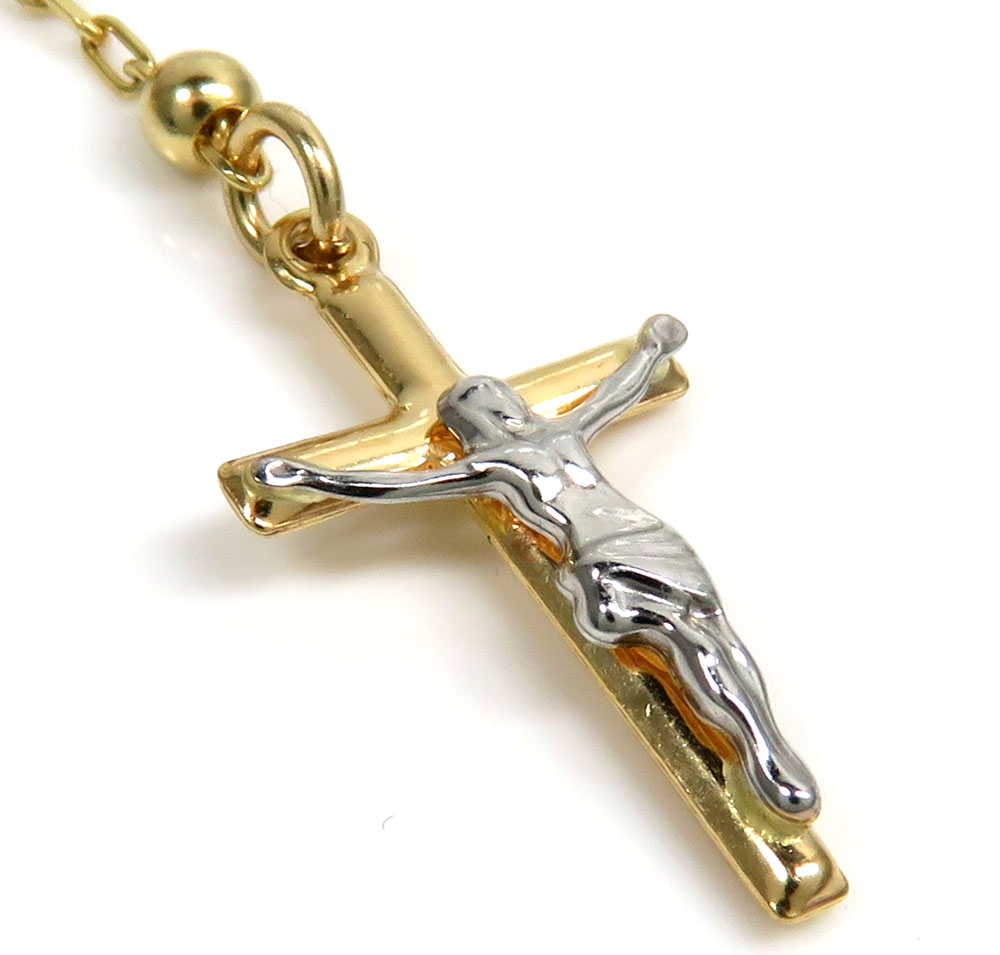 10k yellow gold smooth bead womens/kids rosary chain 17