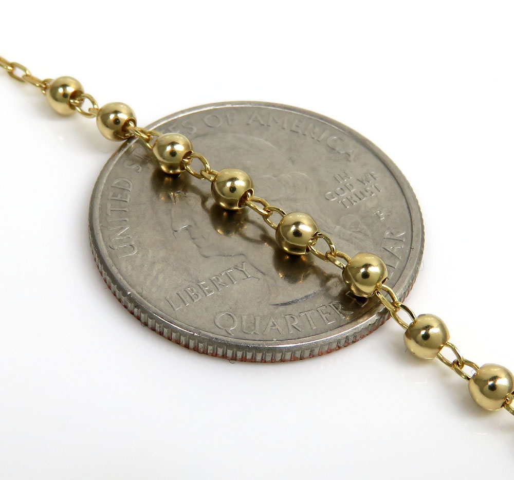 10k yellow gold smooth bead womens/kids rosary chain 17