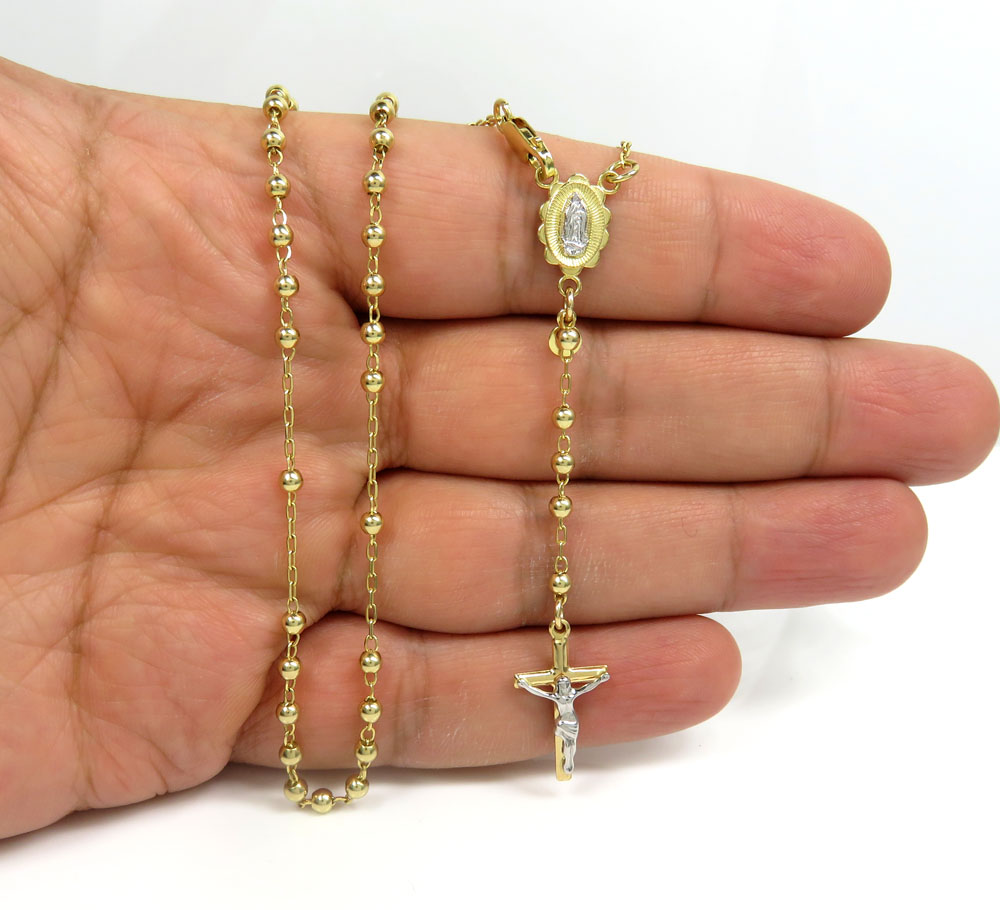 10k yellow gold smooth bead womens/kids rosary chain 17