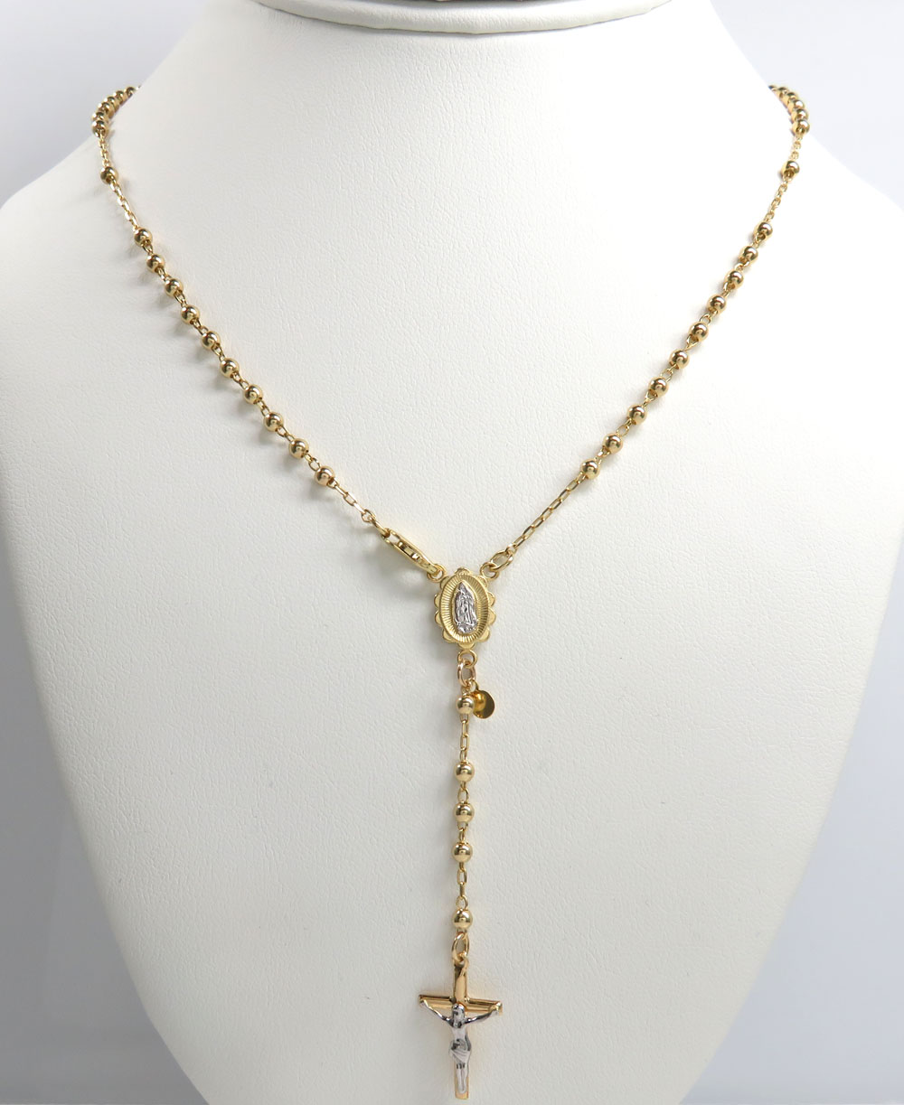 10k yellow gold smooth bead womens/kids rosary chain 17