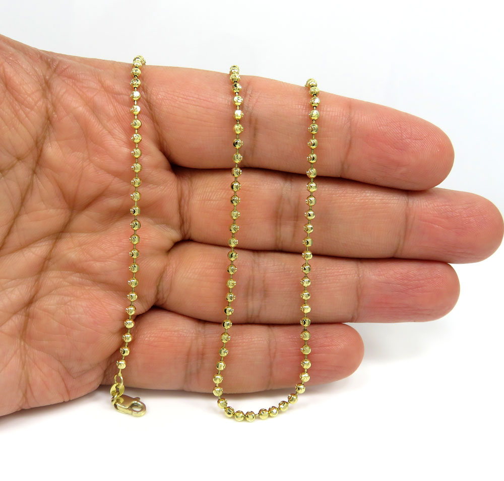 14k yellow gold moon cut bead chain 18-24