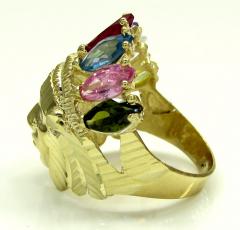 Mens 14k yellow gold multi cz ruby indian chief ring 