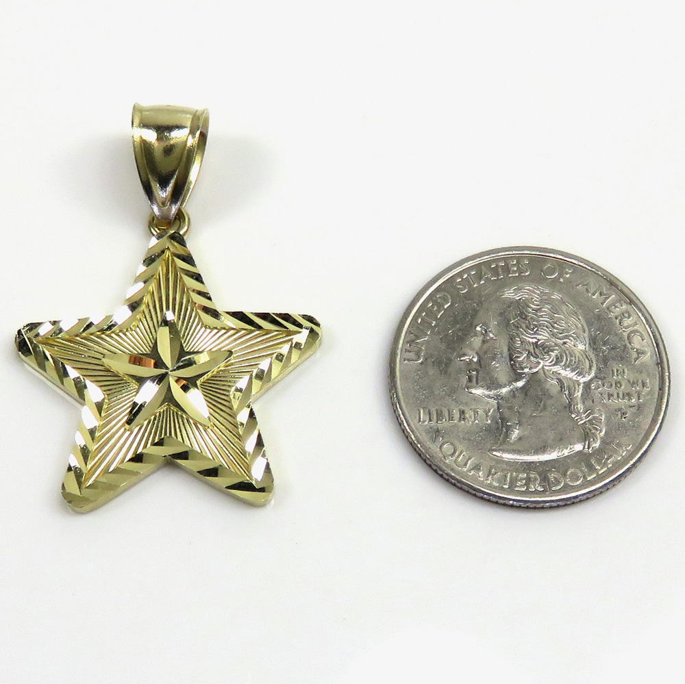 14k yellow gold diamond cut star pendant 